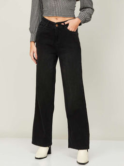 Xpose - Women Charcoal Comfort High-Rise Vintage Wide Leg Pure Cotton Jeans