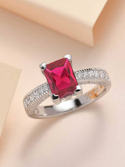 Ornate Jewels - 925 Silver 1.5 Carat Octagon Red Ruby Solitaire Ring For Women & Girls