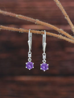 Ornate Jewels - 925 Silver Round Purple Amethyst Dangle Earring For Women & Girls