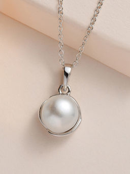Ornate Jewels - 925 Silver 9 MM Freshwater Pearl Pendant With Chain for Women and Girls (One Size)