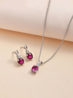 Ornate Jewels - 925 Silver Red Ruby Solitaire Necklace With Earrings for Women and Girls (One Size)