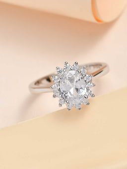 Ornate Jewels - 925 Sterling Silver Oval American Diamond Solitaire Ring for Women Girls
