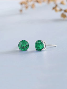 Ornate Jewels - 925 Silver 1 Carat Green Emerald Solitaire Stud Earring For Women & Girls