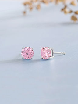 Ornate Jewels - 925 Silver 1 Carat Pink Diamond Stud Earring For Women & Girls