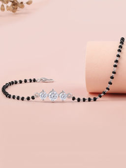 Ornate Jewels - 925 Silver American Diamond Three Stone Mangalsutra Bracelet for Women (Free Size)