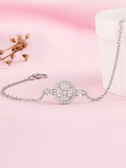 Ornate Jewels - 925 Silver American Diamond Halo Design Cluster Adjustable Bracelet For Women & Girls