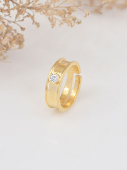 Ornate Jewels - 925 Silver 18K Gold Plated 0.11 Carat American Diamond Adjustable Ring For Women & Girls