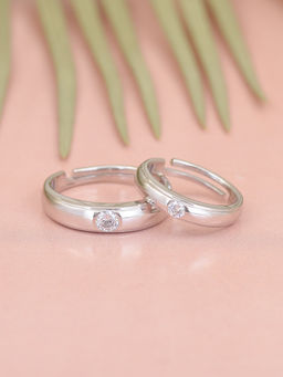 Ornate Jewels - 925 Silver American Diamond Adjustable Couple Ring For Men & Women