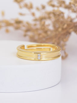 Ornate Jewels - 925 Silver American Diamond 18K Gold Plated Adjustable Ring for Women and Girls (Free Size)