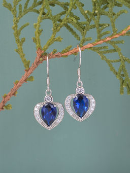 Ornate Jewels - 925 Silver 1.5 Carat Blue Saphire Heart Dangle Earring For Women & Girls