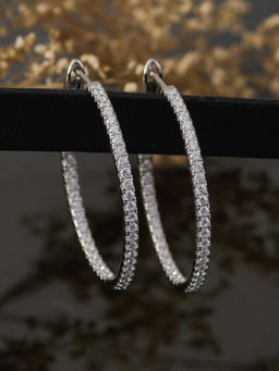 Ornate Jewels - 925 Silver American Diamond Eternity Hoop Earrings For Women and Girls (Free Size)