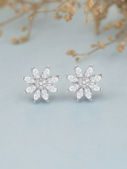 Ornate Jewels - 925 Silver American Diamond Flower Stud Earring for Women and Girls (Free Size)
