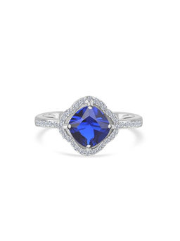 Ornate Jewels - 925 Silver 1.5 Carat Blue Sapphire Flower Halo Ring For Women & Girls