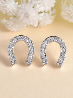 Ornate Jewels - 925 Silver American Diamond Lucky Horseshoe Stud Earring for Women and Girls (Free Size)