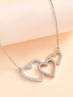 Ornate Jewels - 925 Silver Round American Diamond Interlocking Heart Necklace For Women & Girls