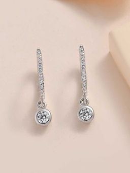 Ornate Jewels - 925 Silver American Diamond Solitaire Drop Hoop Earring for Women and Girls (Free Size)