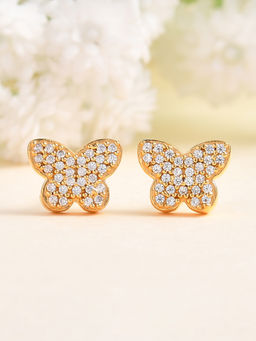 Ornate Jewels - 925 Silver Yellow Gold American Diamond Butterfly Earring for Women & Girls