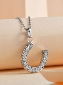 Ornate Jewels - 925 Silver American Diamond Horseshoe Pendant With Chain for Women & Girls (Free Size)