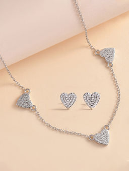 Ornate Jewels - 925 Silver American Diamond Heart Shape Necklace With Earring for Women and Girls (Free Size)