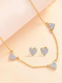 Ornate Jewels - 925 Silver Yellow Gold American Diamond Necklace With Earring for Women & Girls