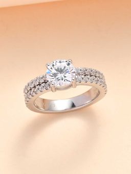 Ornate Jewels - 925 Sterling Silver American Diamond Solitaire Ring for Women