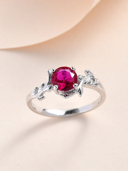 Ornate Jewels 925 Silver Synthetic Red Ruby Ring for Women and Girls