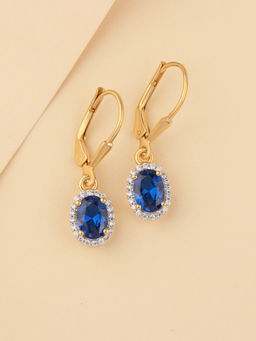 Ornate Jewels - 925 Silver Blue Sapphire 18K Gold Plated Dangle Earring for Women and Girls