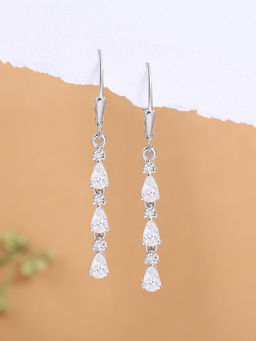Ornate Jewels - 925 Silver American Diamond Linear Dangler Earring for Women and Girls (Free Size)