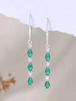 Ornate Jewels - 925 Silver Green Emerald Linear Dangler Earring for Women and Girls