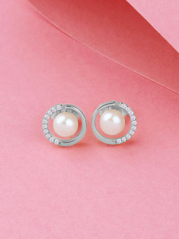 Ornate Jewels - 925 Silver 6 MM Freshwater Pearl Love Circle Stud Earring for Women & Girls