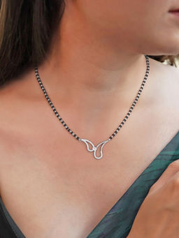 Ornate Jewels - 925 Silver Round White American Diamond Adjustable Mangalsutra for Women