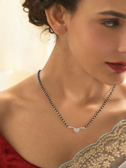 Ornate Jewels - 925 Silver Marquise American Diamond Flower Adjustable Mangalsutra for Women