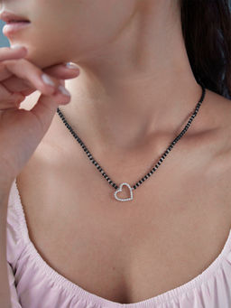 Ornate Jewels - 925 Silver Round American Diamond Heart Adjustable Mangalsutra For Women