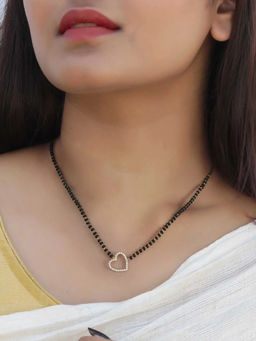 Ornate Jewels - 925 Silver 18K Gold Plated American Diamond Heart Adjustable Mangalsutra For Women