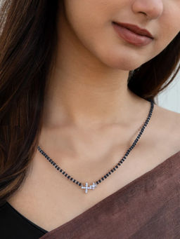 Ornate Jewels - 925 Silver Round White American Diamond Floral Adjustable Mangalsutra for Women