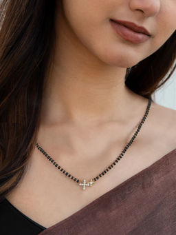 Ornate Jewels - 925 Silver 18K Gold Plated American Diamond Floral Adjustable Mangalsutra for Women