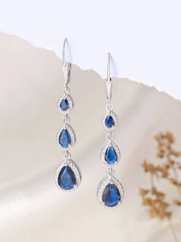 Ornate Jewels - 925 Silver Pear Blue Sapphire Dangle Earring for Women and Girls