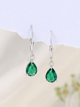 Ornate Jewels - 925 Silver Pear Green Emerald Dangle Earring for Women and Girls