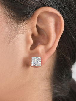 Ornate Jewels - 925 Silver Square White American Diamond Stud Earring for Women and Girls