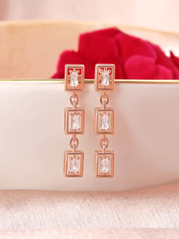 Ornate Jewels - 925 Silver 18K Rose Gold American Diamond Dangle Earring for Women & Girls (One Size)