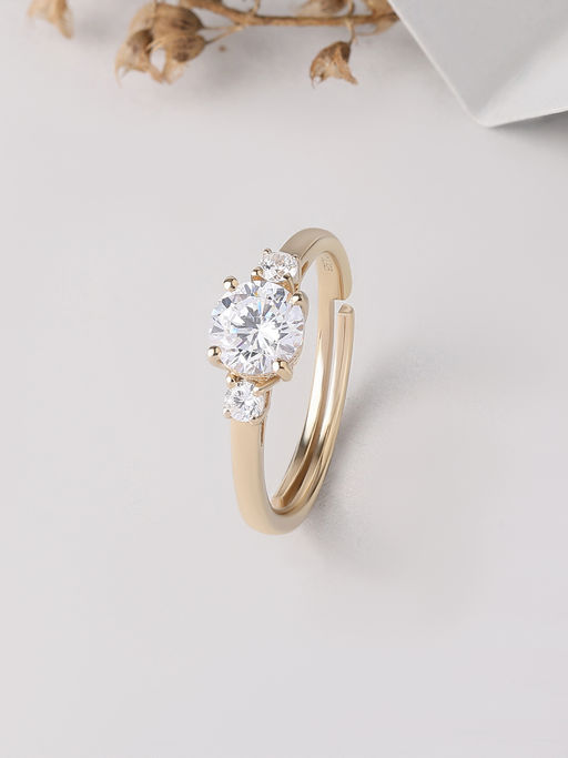 Ornate Jewels 925 Silver 18K Gold Plated American Diamond Bezel Adjustable Ring for Women & Girls (Adjustable)