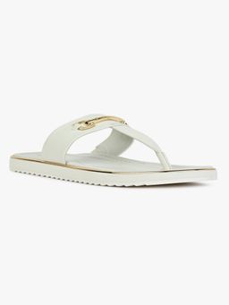 Aldo - Off White Bone Synthetic T-Strap Eva Beach Sandal