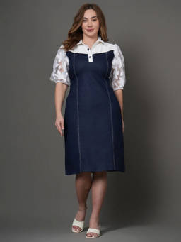 STYLLEY - Navy Blue Shirt Denim Dress