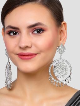Karatcart - Silver Plated Mirror Studded Round Shape Dangler Earrings for Women