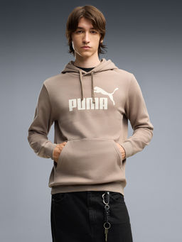 Puma - Men Beige Solid/Plain Cotton Hoodie