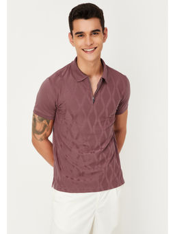max - Men Purple Textured Cotton Blend Polo T-Shirt