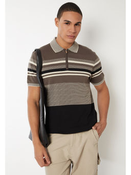 max - Men Brown Textured Cotton Blend Polo T-Shirt
