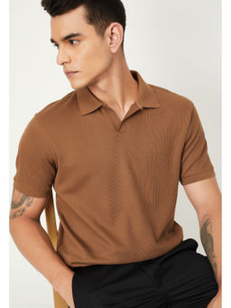 max - Men Brown Solid/Plain Cotton Blend Polo T-Shirt