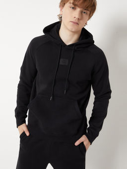 max - Men Black Solid/Plain Cotton Blend Hoodie