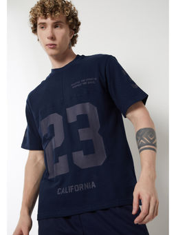 max - Men Blue Typography Cotton T-Shirt